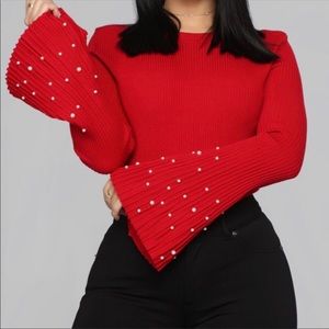 Red Pearl on Pearl Sweater